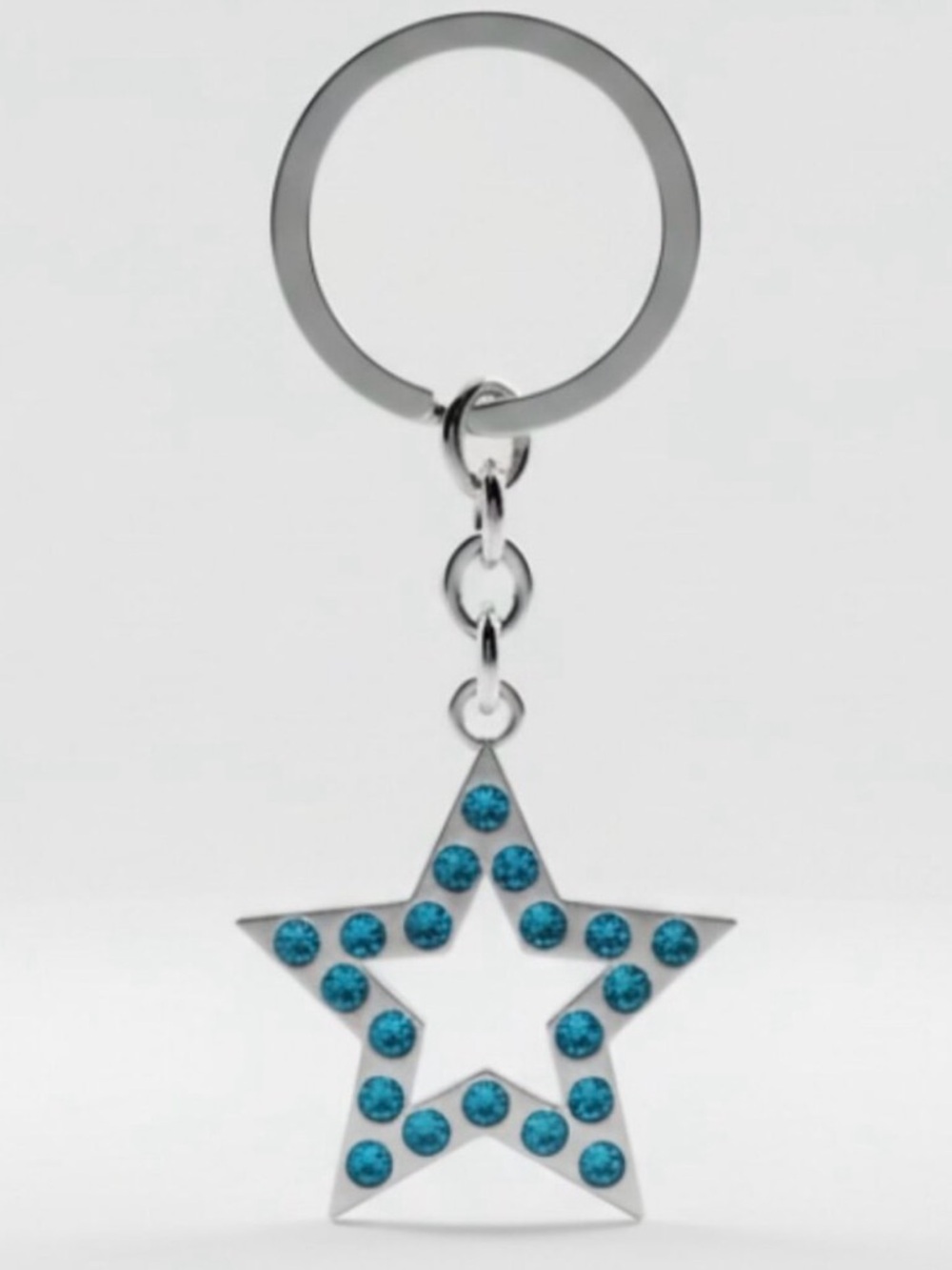 Coach Silver Star Keychain with Blue Rhinestones